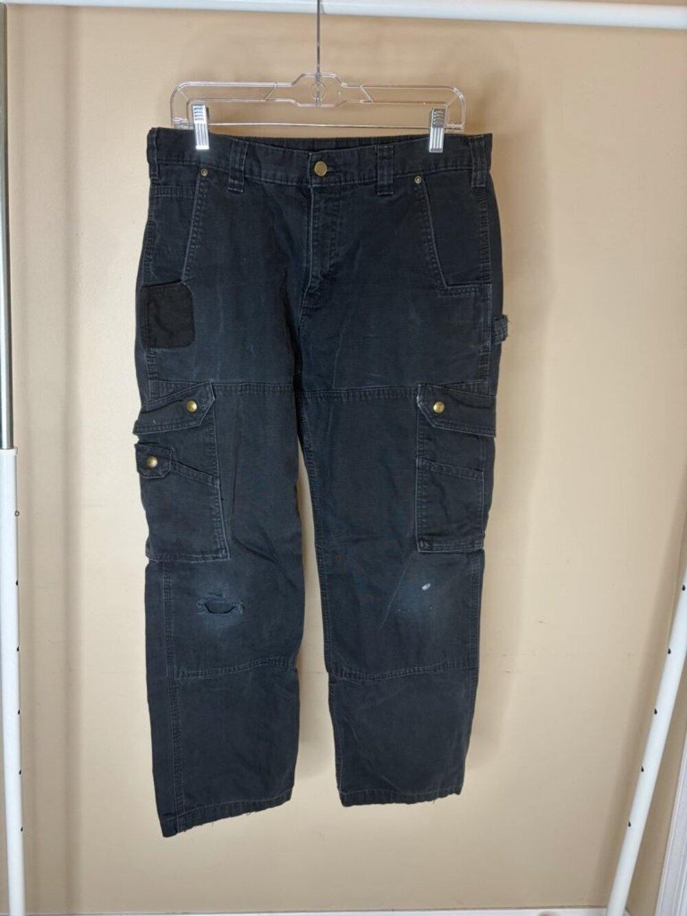 Carhartt B342 BLK Ripstop Cargo Work Pants Men's 33X30 Distressed